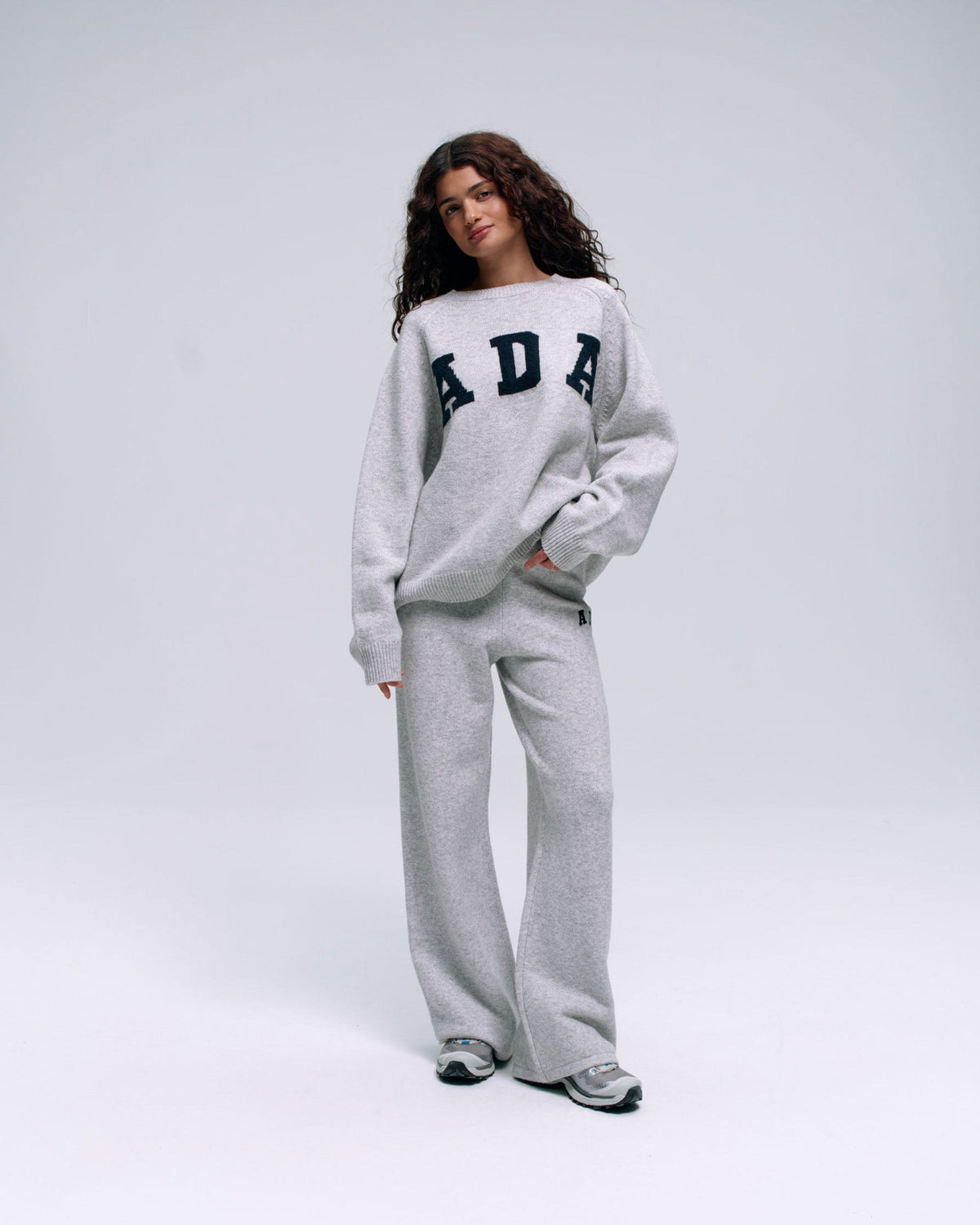 Knit Straight Leg Knit Sweatpants - Light Grey Melange
