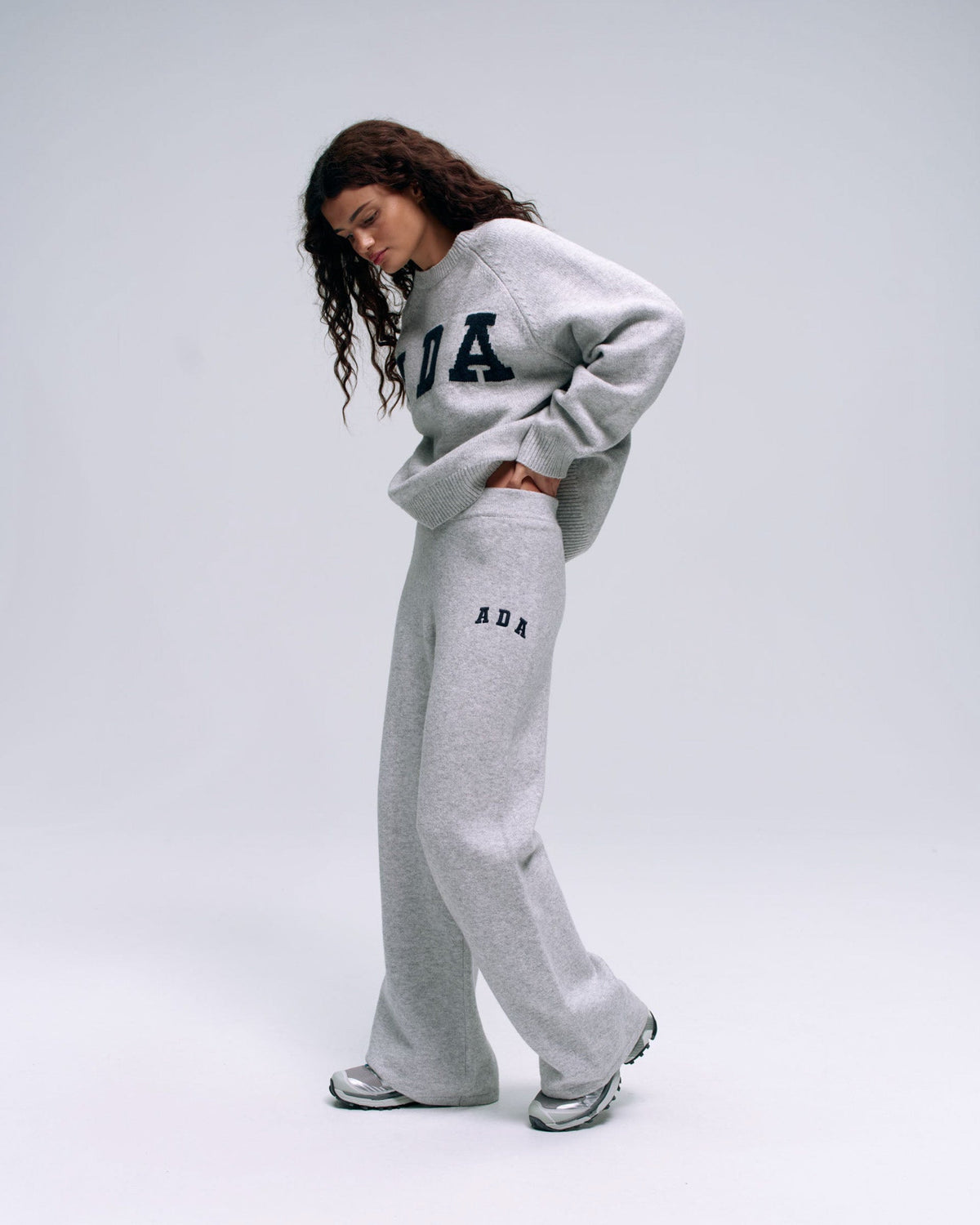 Knit Straight Leg Knit Sweatpants - Light Grey Melange