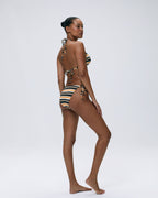 Tie Side Stripe Bikini Bottom - Coffee Bean