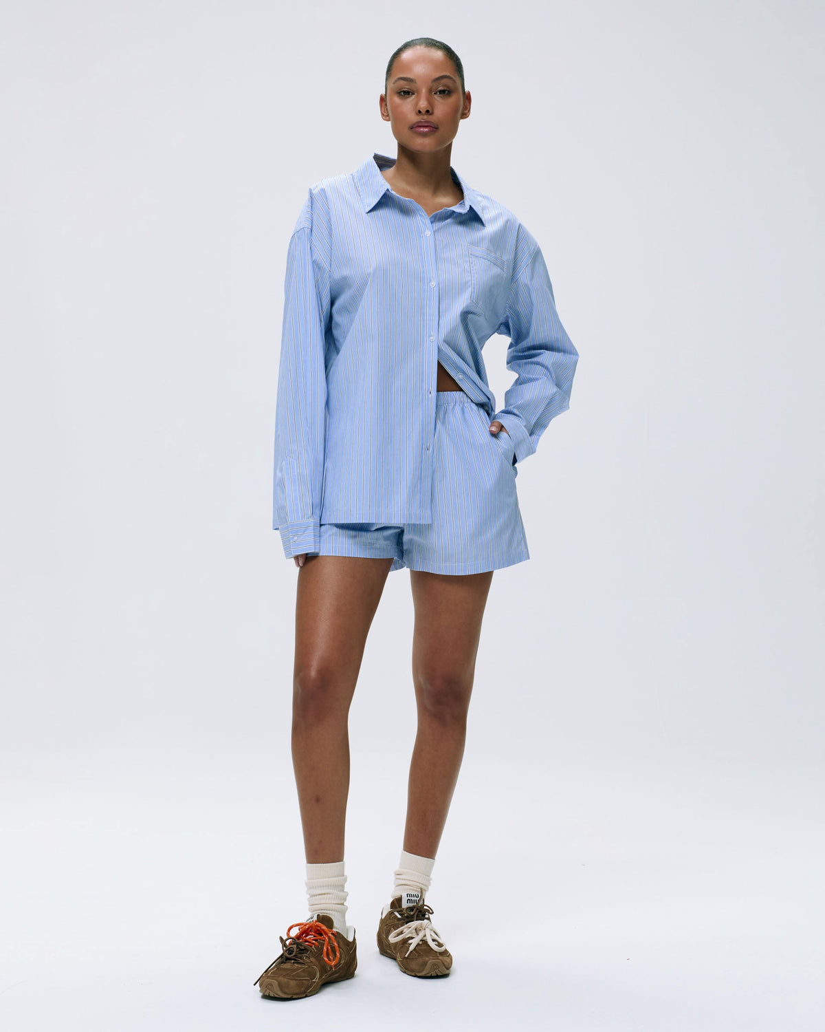 Cotton Stripe Boxer Shorts - Blue