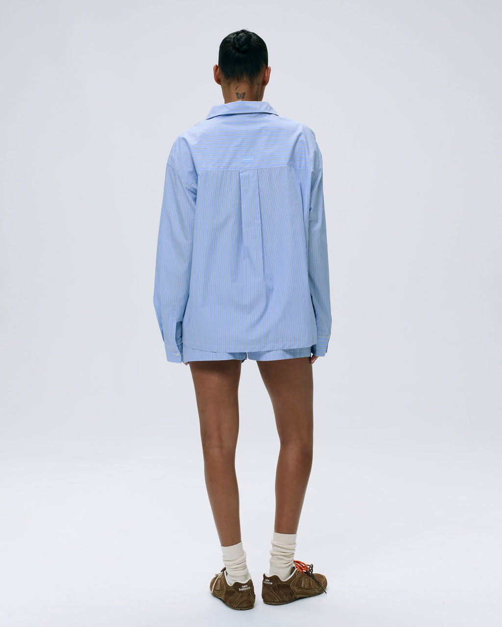 Cotton Stripe Oversized Shirt - Blue