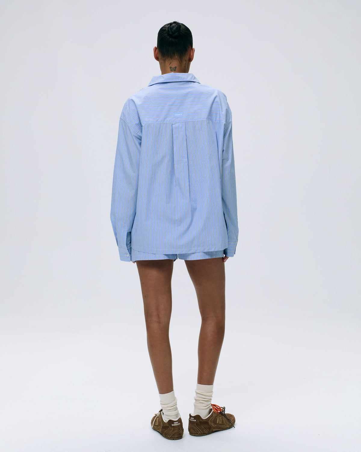 Cotton Stripe Oversized Shirt - Blue