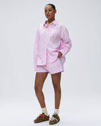 Cotton Stripe Oversized Shirt - Pink