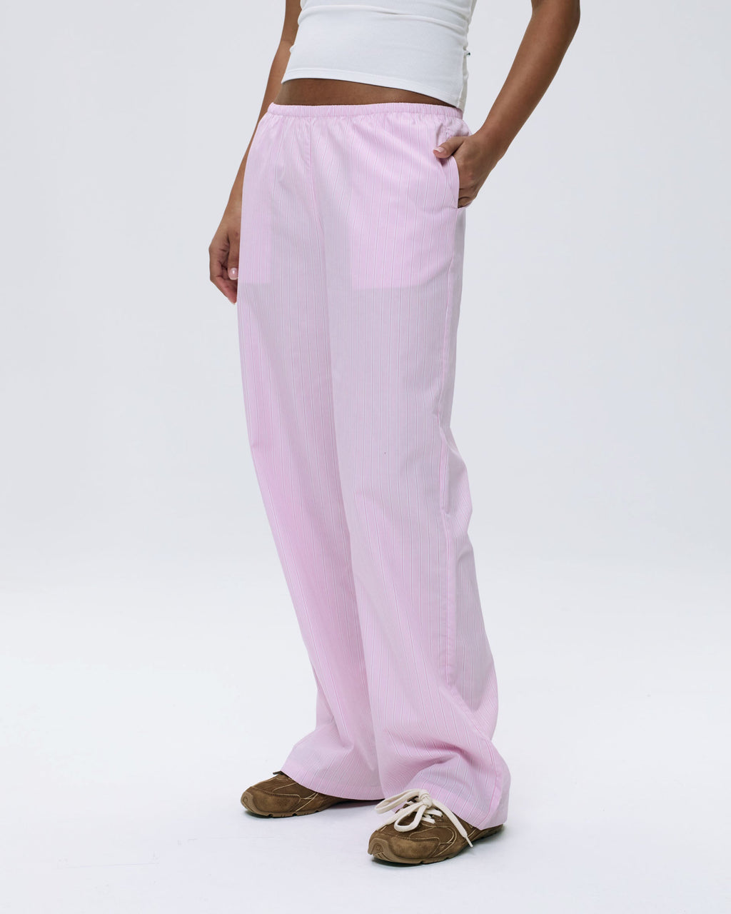 Cotton Stripe Pull On Pants - Pink