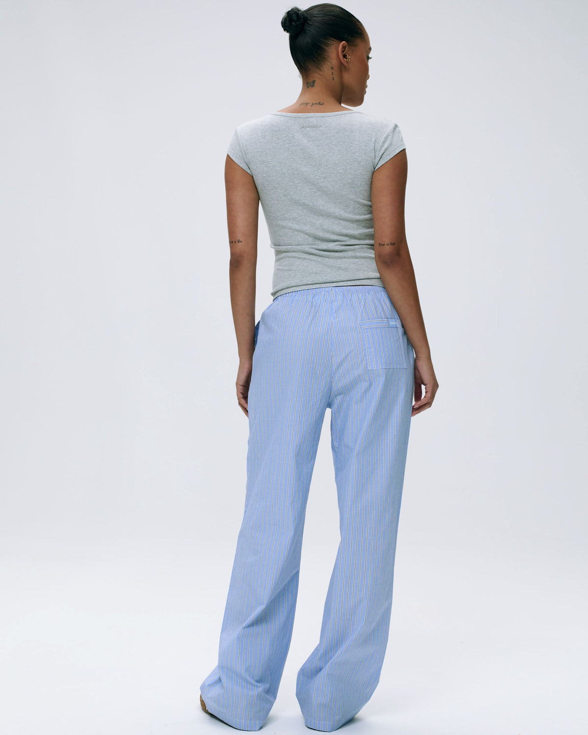 Cotton Stripe Pull On Pants - Blue
