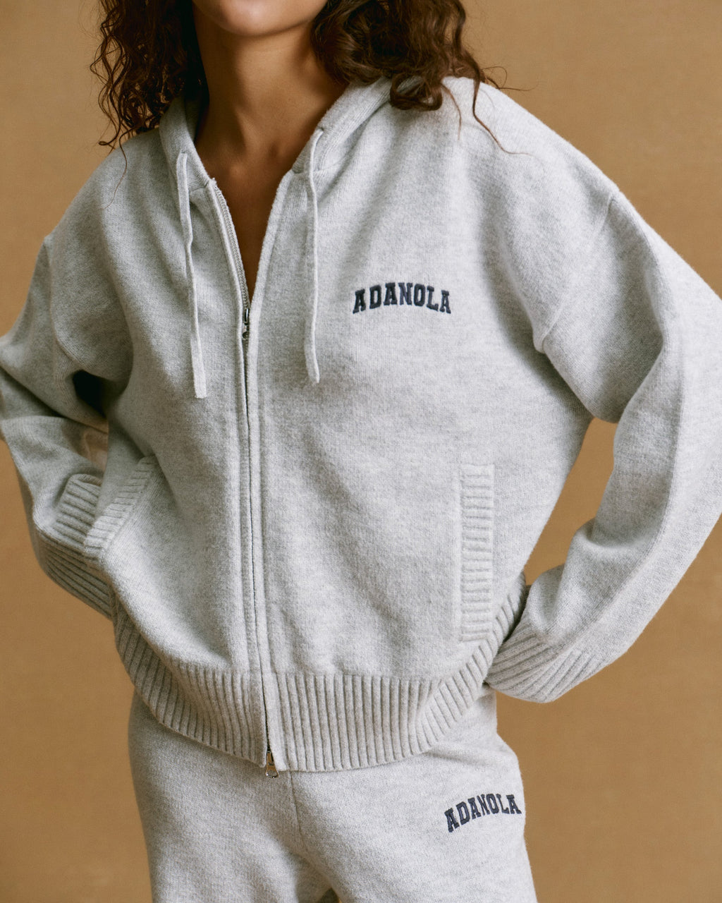 Knit Hooded Bomber Jacket - Light Grey Melange