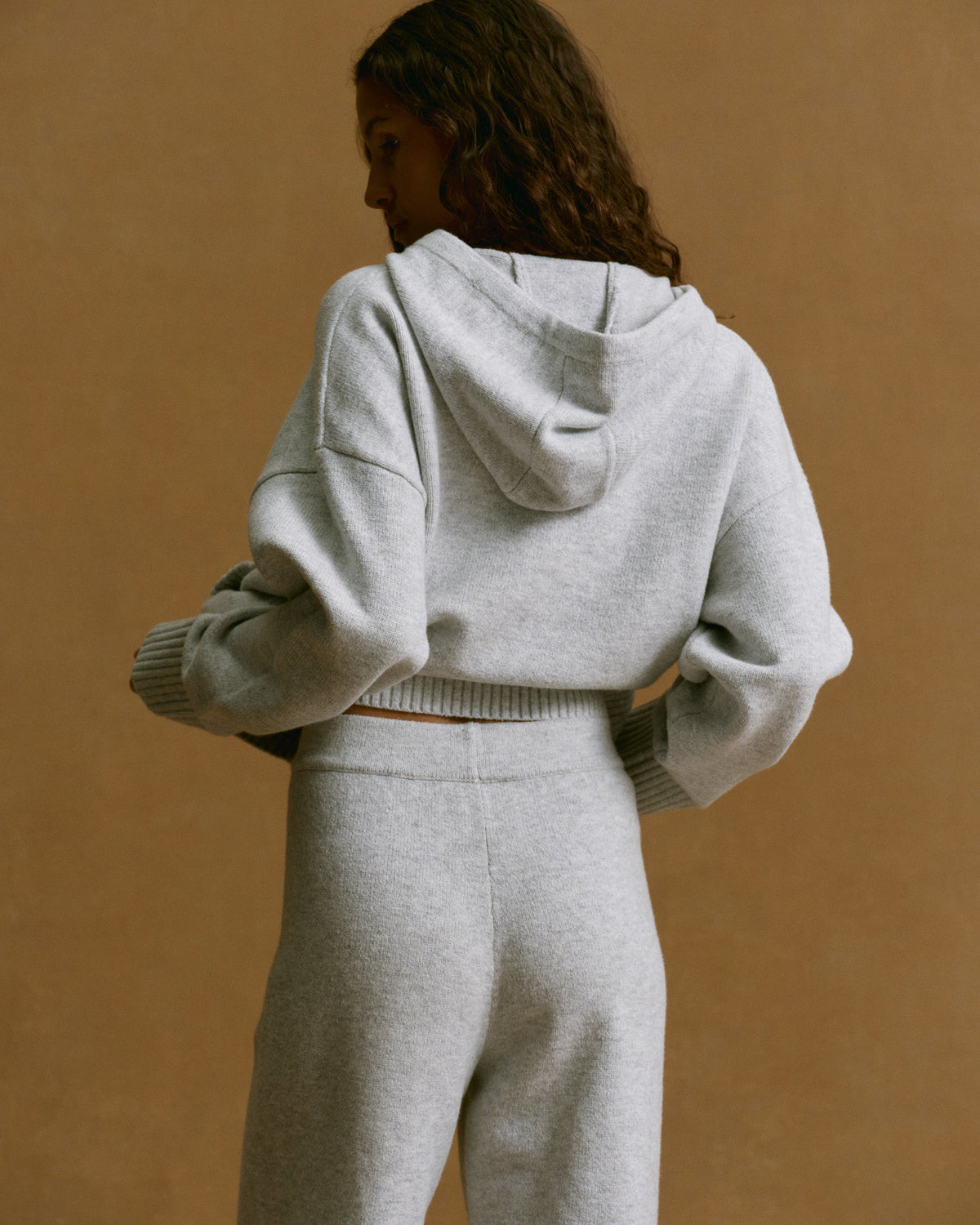 Knit Hooded Bomber Jacket - Light Grey Melange