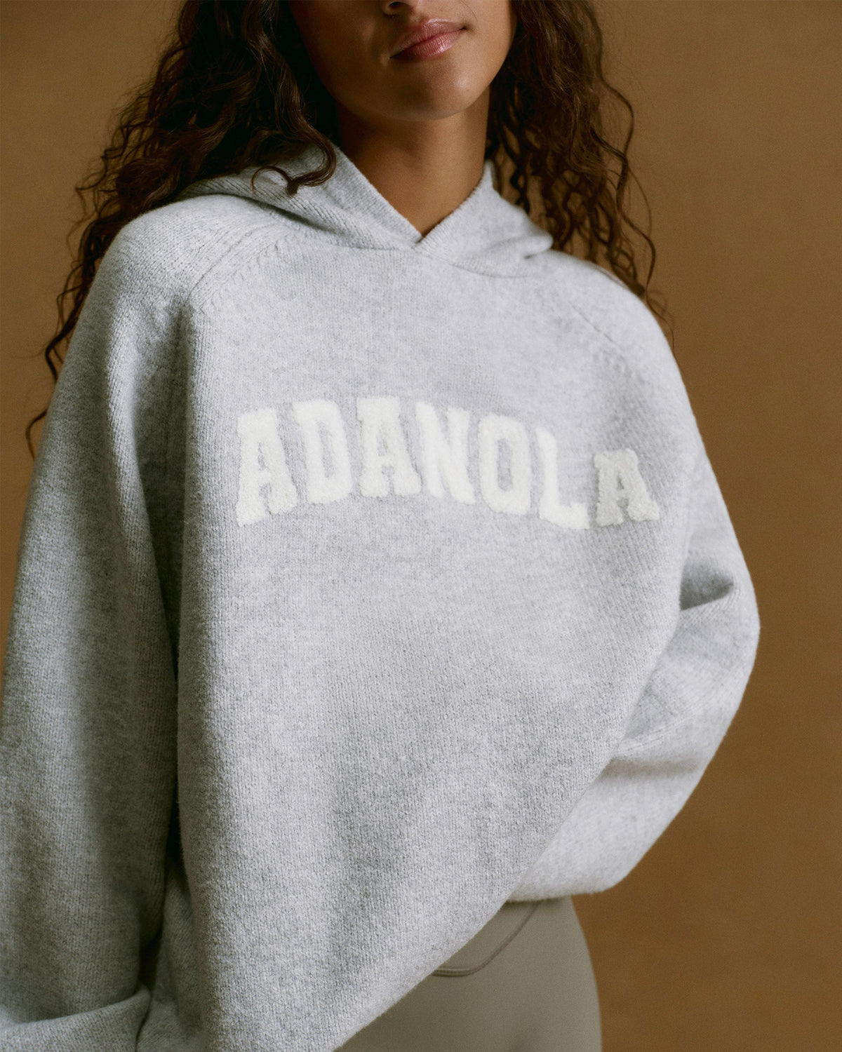 Boucle Oversized Knit Hoodie - Light Grey Melange