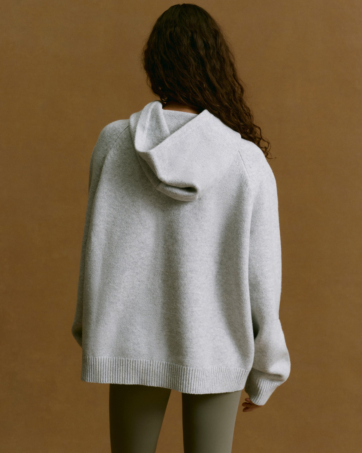 Boucle Oversized Knit Hoodie - Light Grey Melange