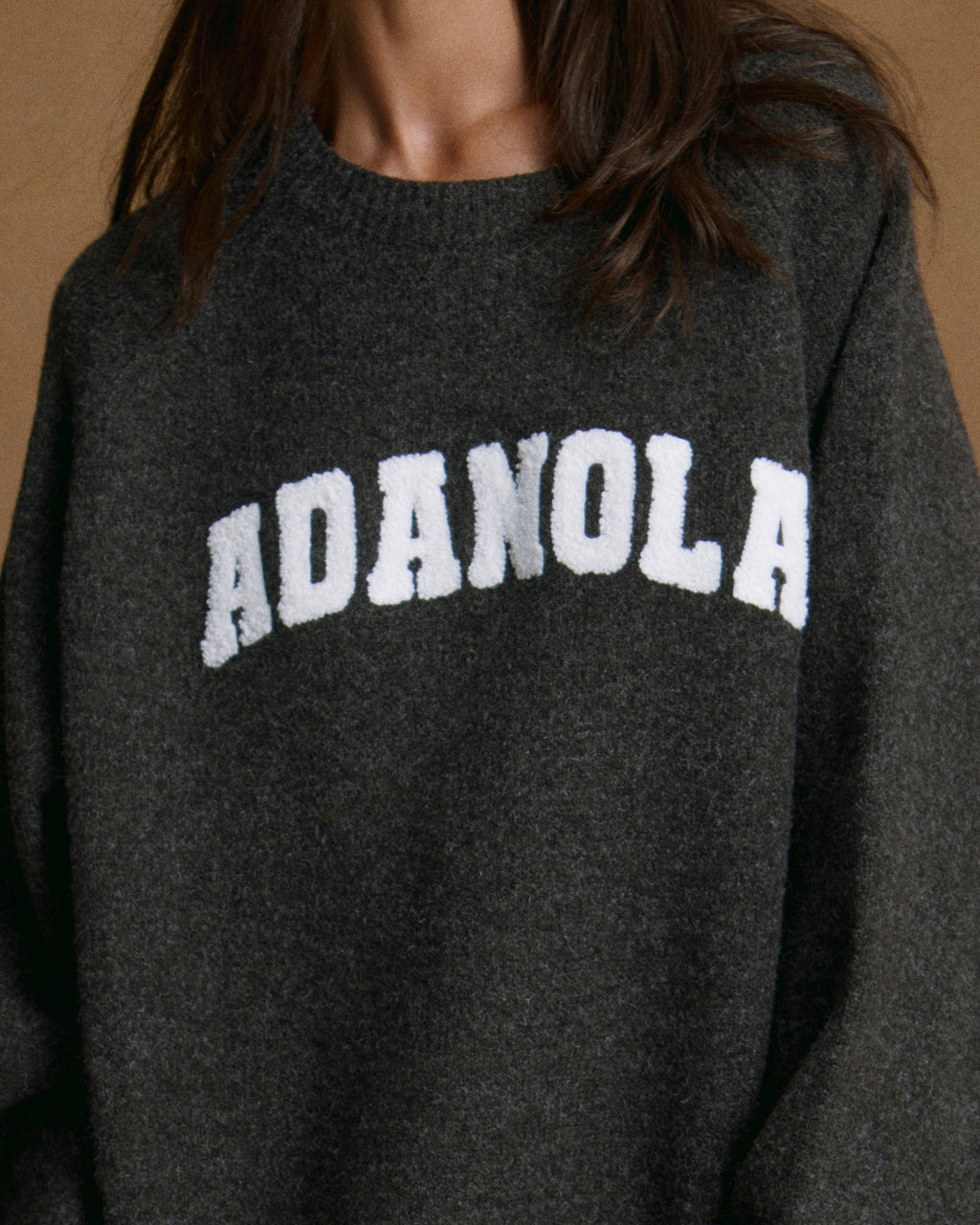 Boucle Oversized Knit Sweatshirt - Charcoal Grey