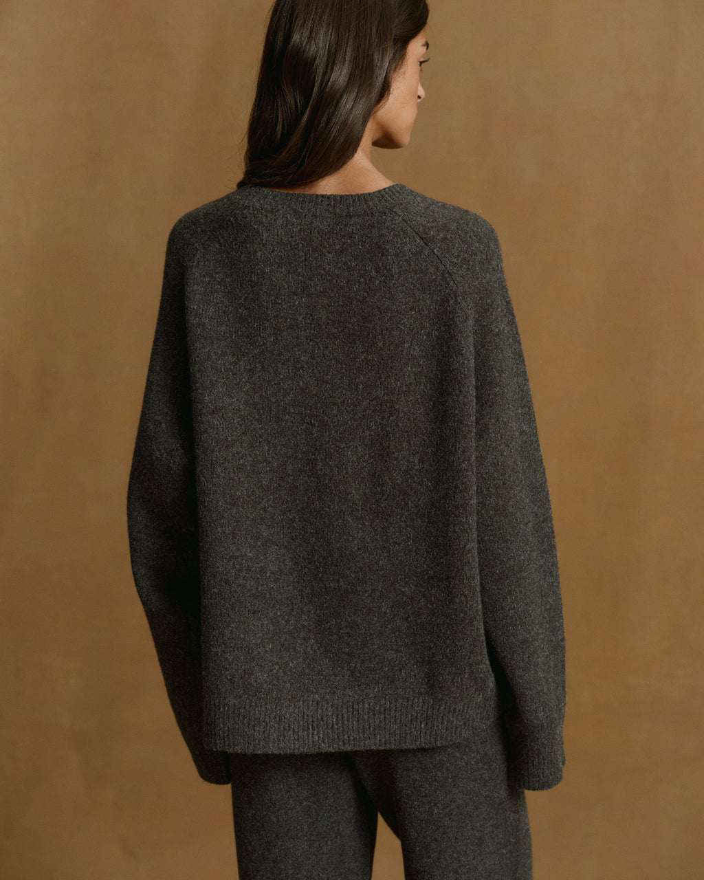 Boucle Oversized Knit Sweatshirt - Charcoal Grey