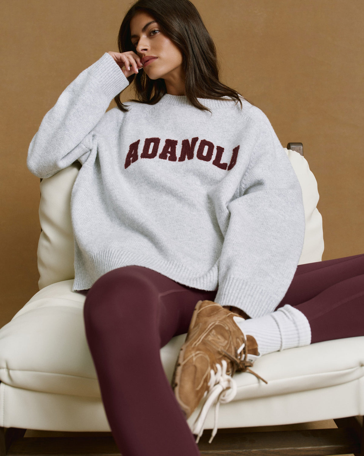 Boucle Oversized Knit Sweatshirt - Light Grey Melange