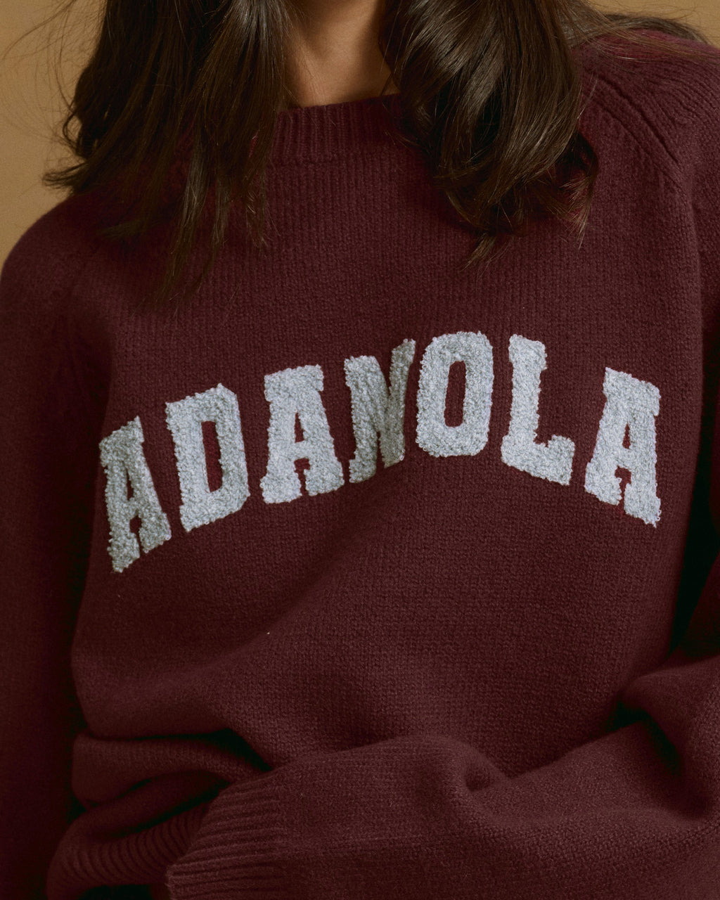 Boucle Oversized Knit Sweatshirt - Burgundy