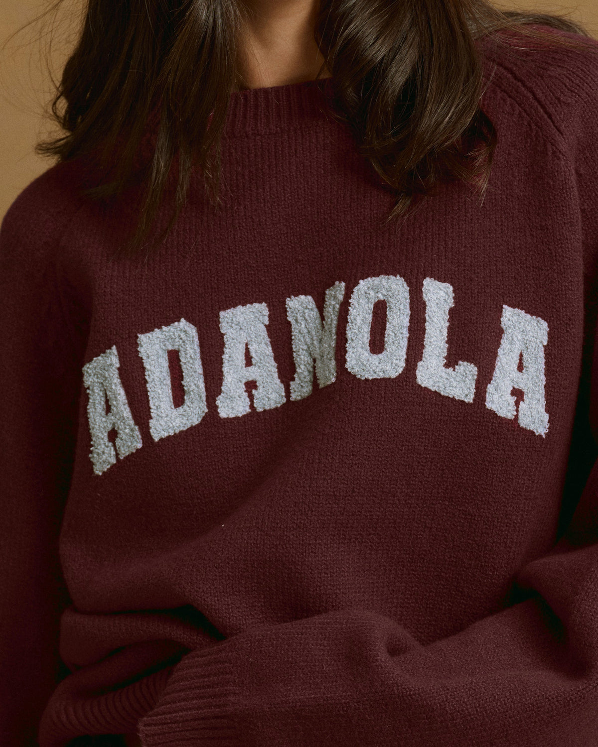 Boucle Oversized Knit Sweatshirt - Burgundy