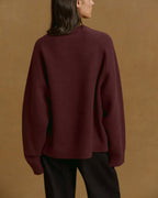 Boucle Oversized Knit Sweatshirt - Burgundy
