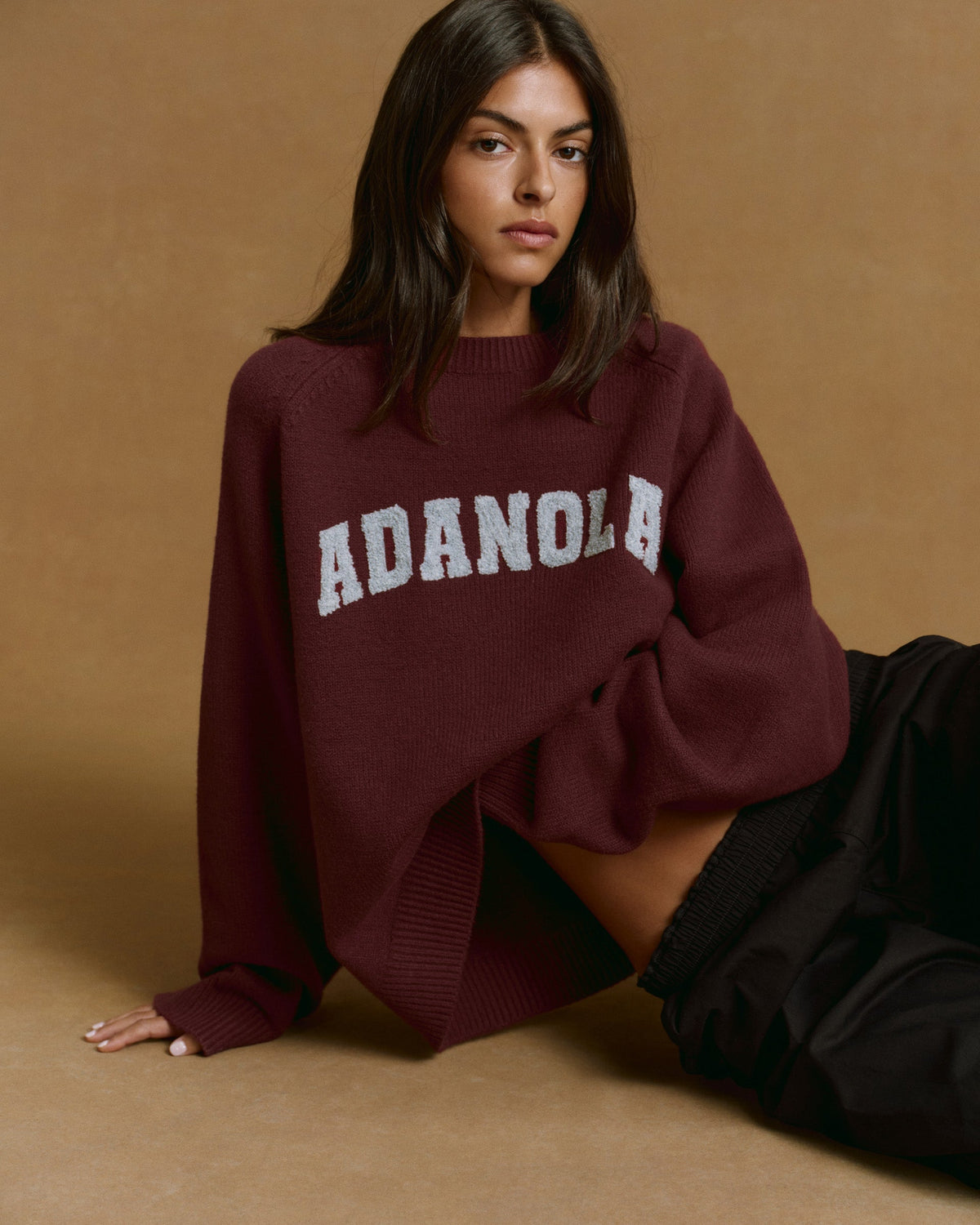 Boucle Oversized Knit Sweatshirt - Burgundy