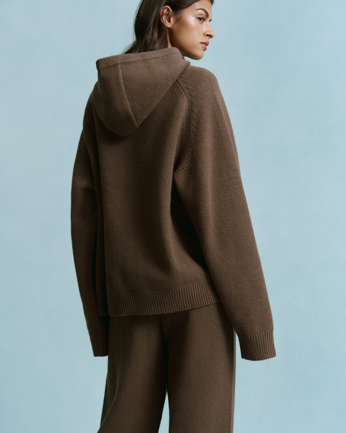 Oversized Knit Hoodie - Dark Cocoa Brown
