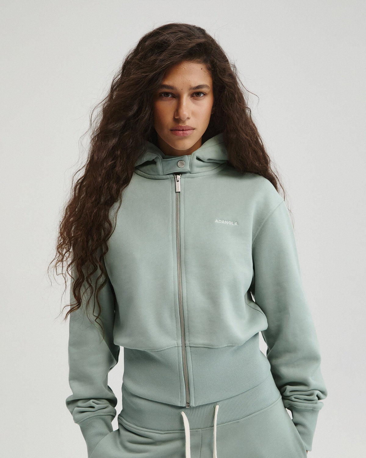 Cropped Zip Through Hoodie - Cloud Blue
