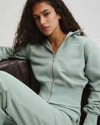 Cropped Zip Through Hoodie - Cloud Blue