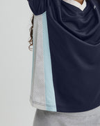 Collared Mesh Long Sleeve Jersey Top - Midnight Blue