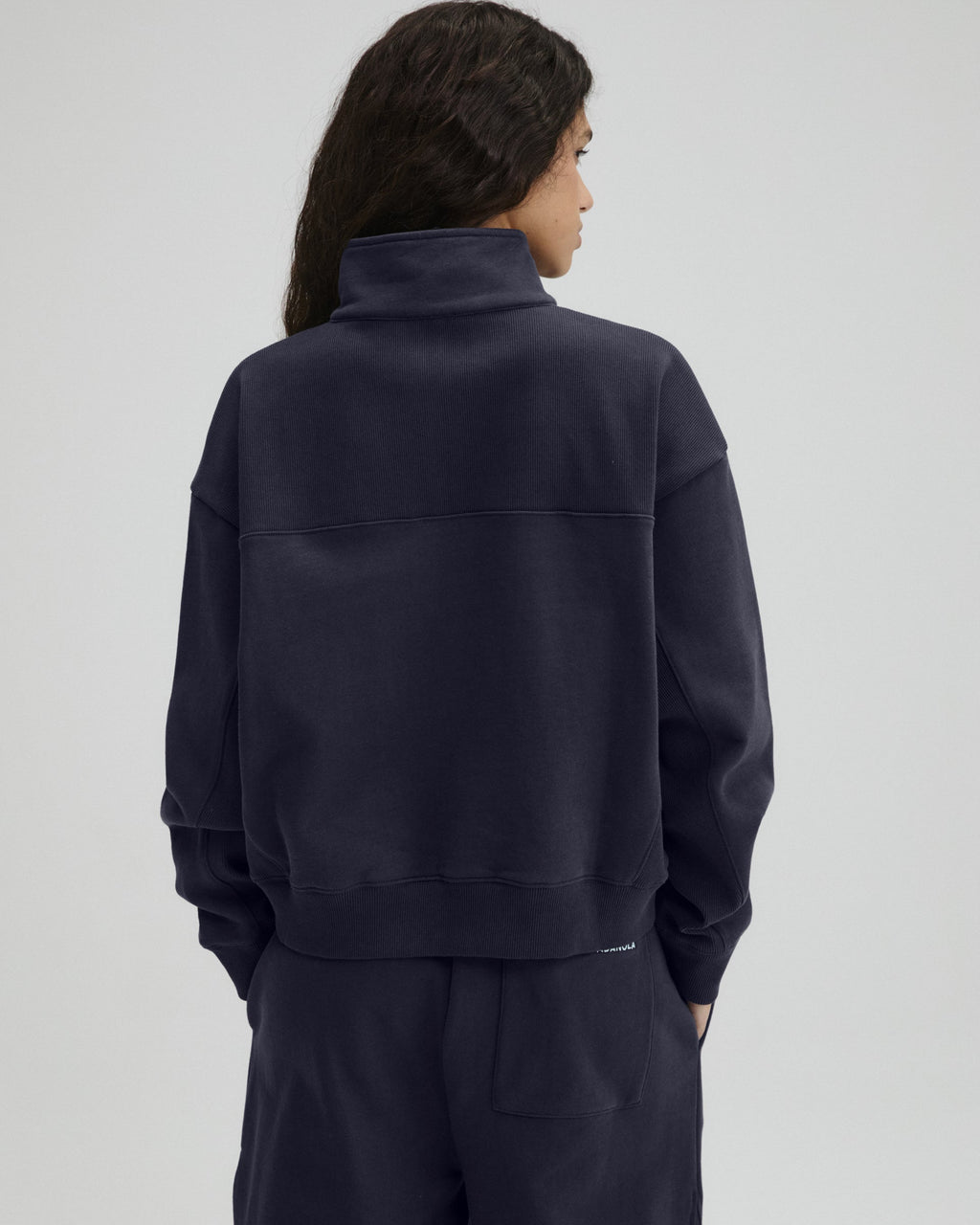 Ribbed Panel Funnel Neck Sweatshirt - Midnight Blue