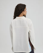 Collared Mesh Long Sleeve Jersey Top - Marshmallow White