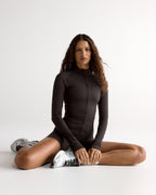 Ultimate Long Sleeve Zip Up Top - Coffee Bean