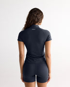 Ultimate Short Sleeve Zip Up Top - Midnight Blue