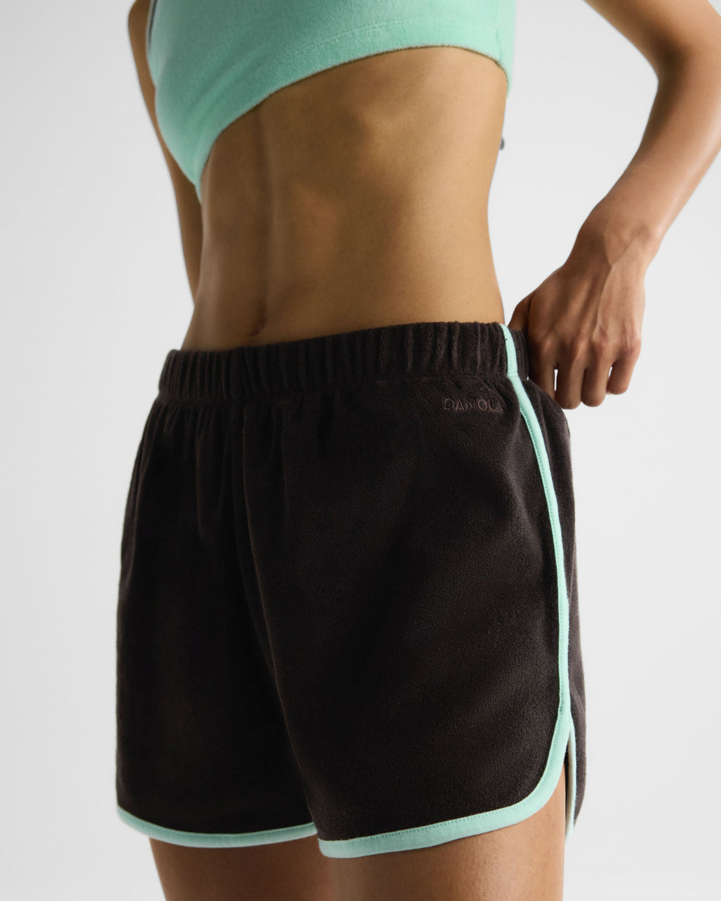 Towelling Piping Shorts - Coffee Bean
