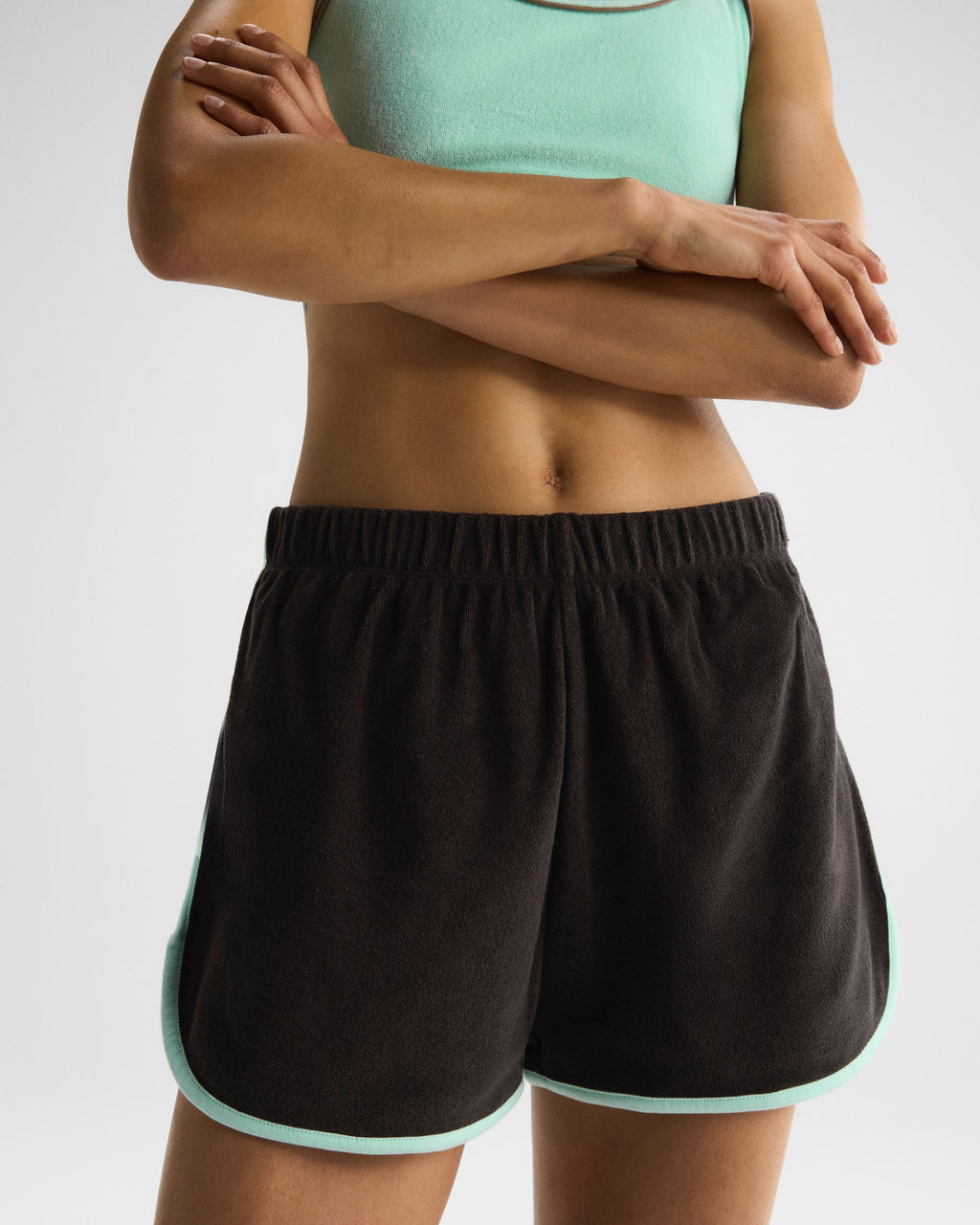 Towelling Piping Shorts - Coffee Bean