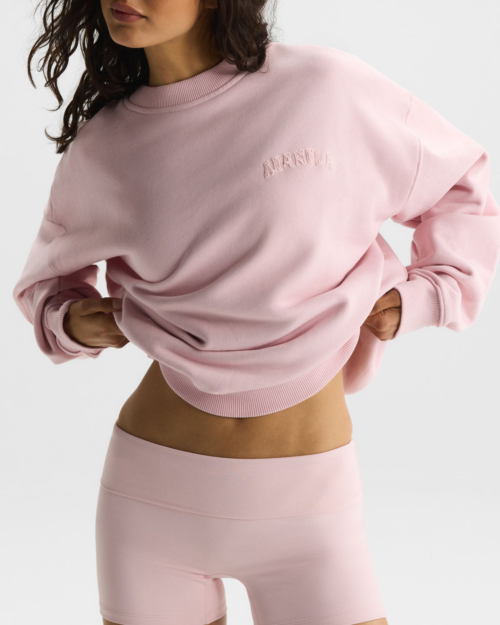 Varsity Applique Washed Oversized Sweatshirt - Soft Pink