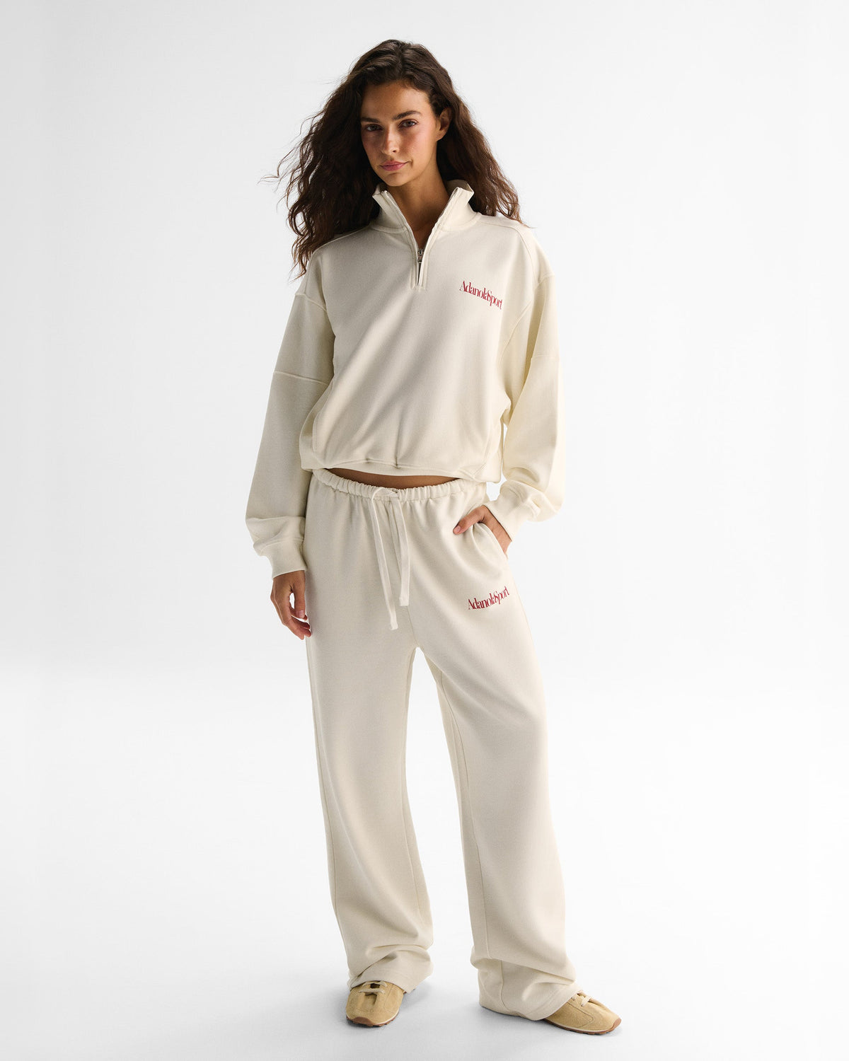 Retro AS Oversized Funnel Neck Zip Sweatshirt - Marshmallow White/Classic Red