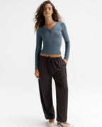 Modal Soft Henley Long Sleeve Top - Storm Blue