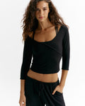 Modal Soft Lounge Long Sleeve Wrap Top - Black