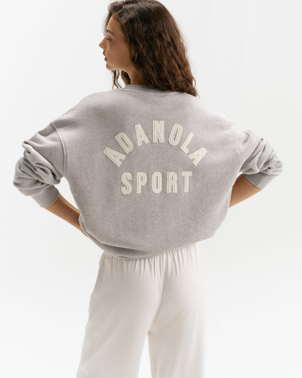 Classic Adanola Sport Applique Oversized Sweatshirt - Heather Grey/Marshmallow White
