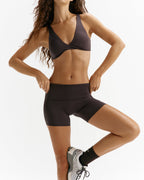 Low Rise Fold Over Crop Yoga Shorts - Coffee Bean