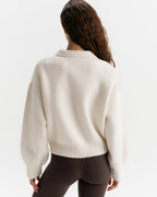 Knit Collared Bomber Jacket - Marshmallow White