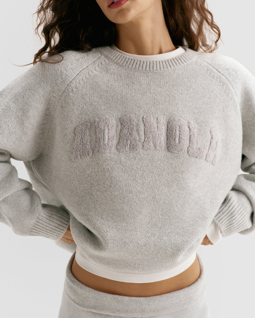 Boucle Oversized Knit Sweatshirt - Light Grey Melange
