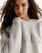 Boucle Oversized Knit Sweatshirt - Light Grey Melange