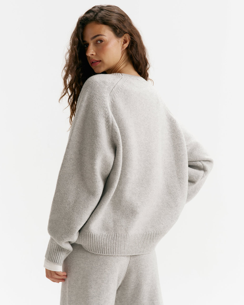 Boucle Oversized Knit Sweatshirt - Light Grey Melange