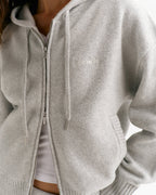 Knit Hooded Bomber Jacket - Light Grey Melange