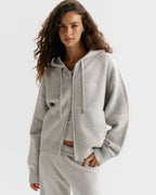 Knit Hooded Bomber Jacket - Light Grey Melange