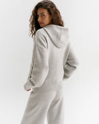 Knit Hooded Bomber Jacket - Light Grey Melange
