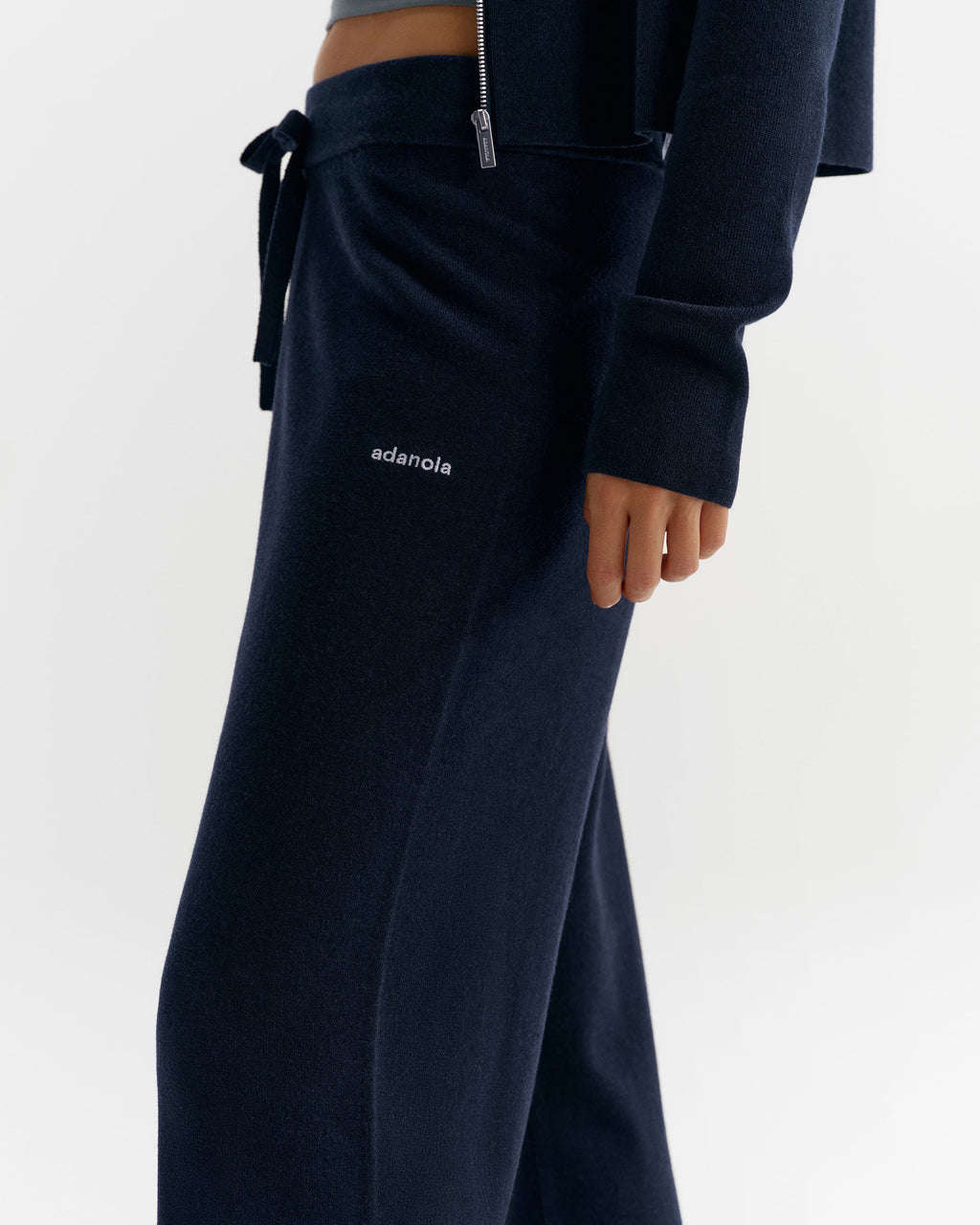 Knit Straight Leg Trousers - Navy Blue