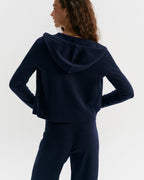Knit Zip Up Hoodie - Navy Blue