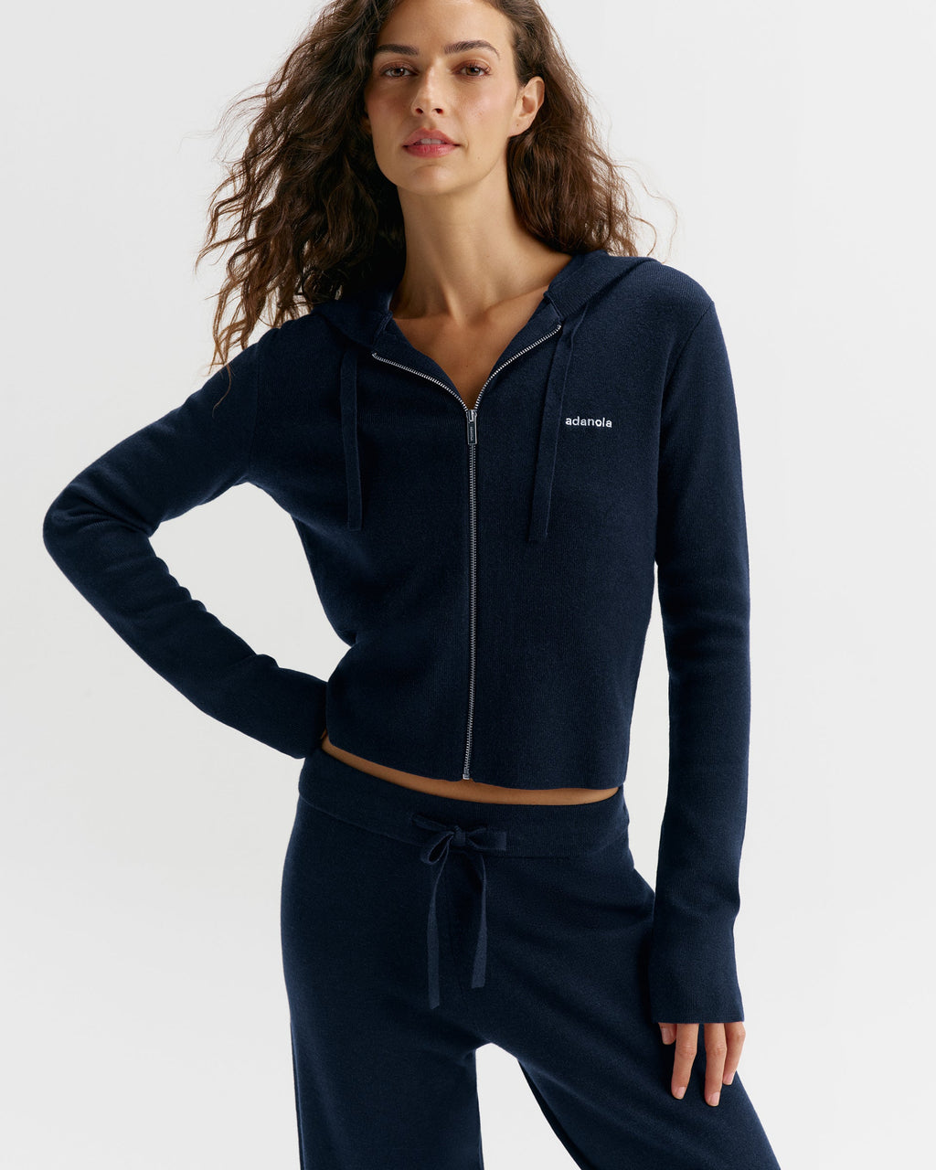 Knit Zip Up Hoodie - Navy Blue