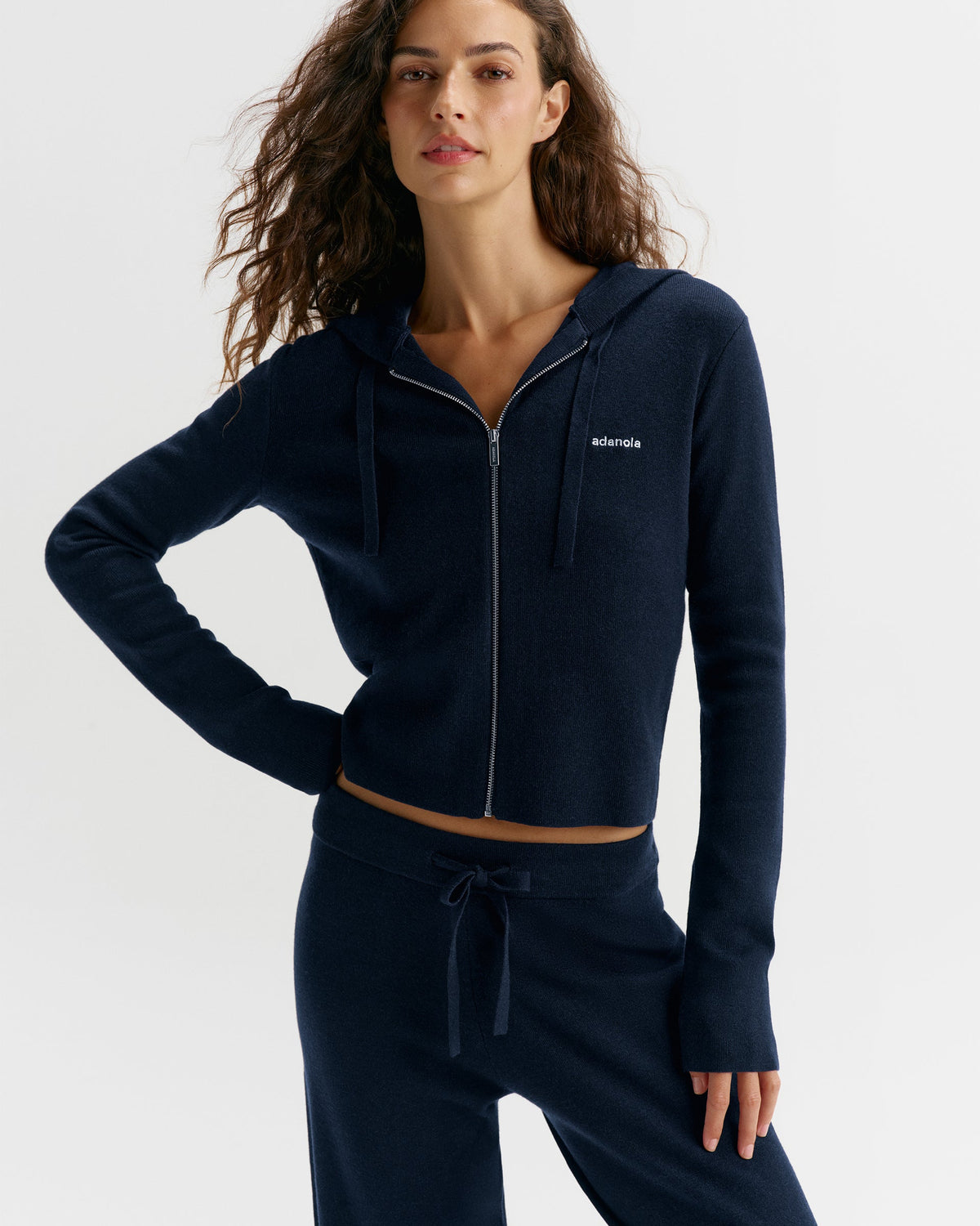 Knit Zip Up Hoodie - Navy Blue