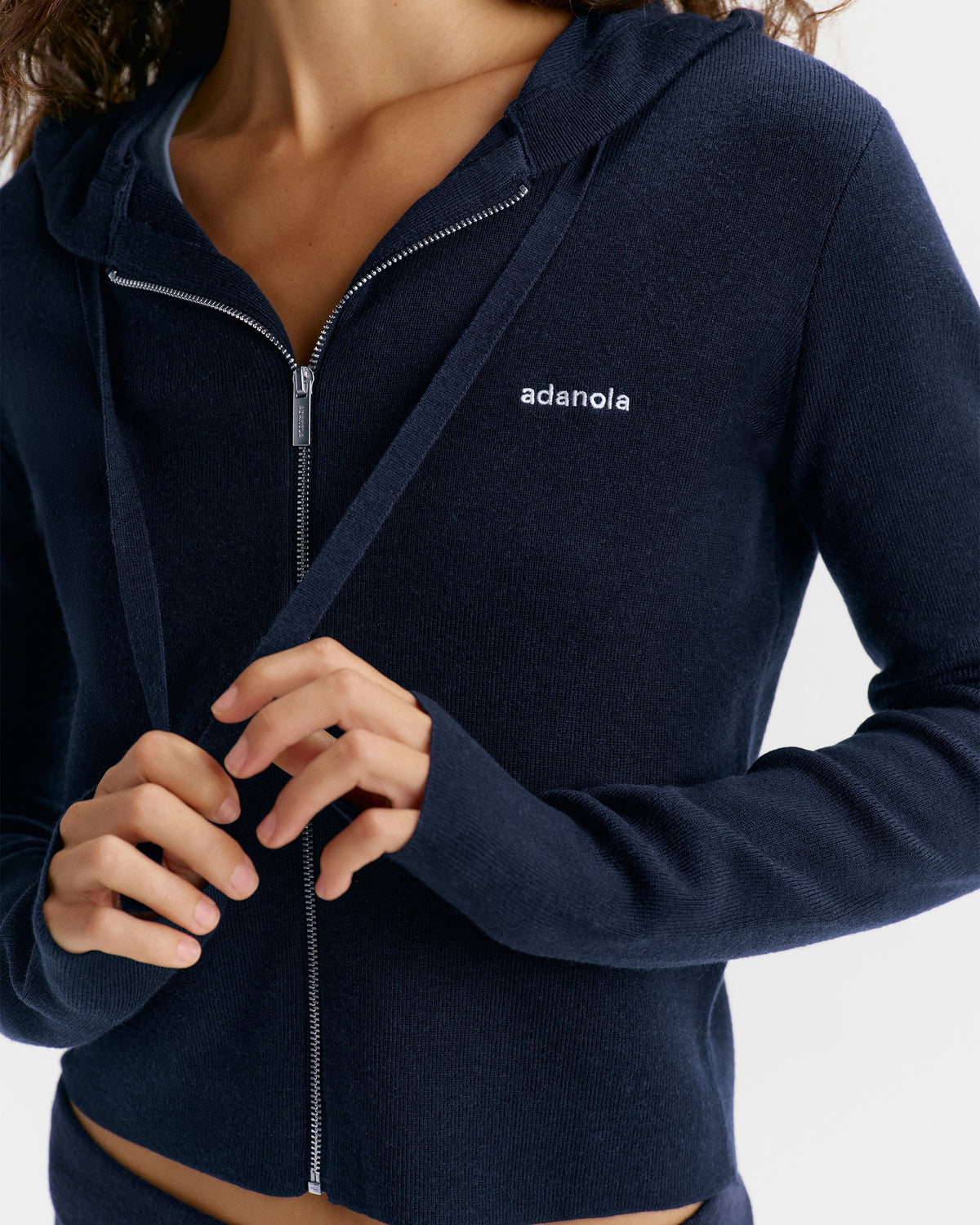 Knit Zip Up Hoodie - Navy Blue