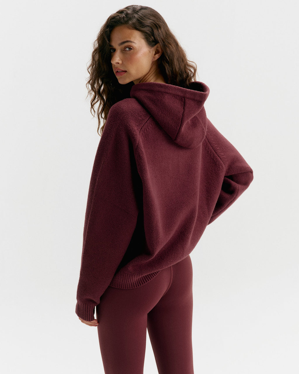 Oversized Knit Hoodie - Damson Red