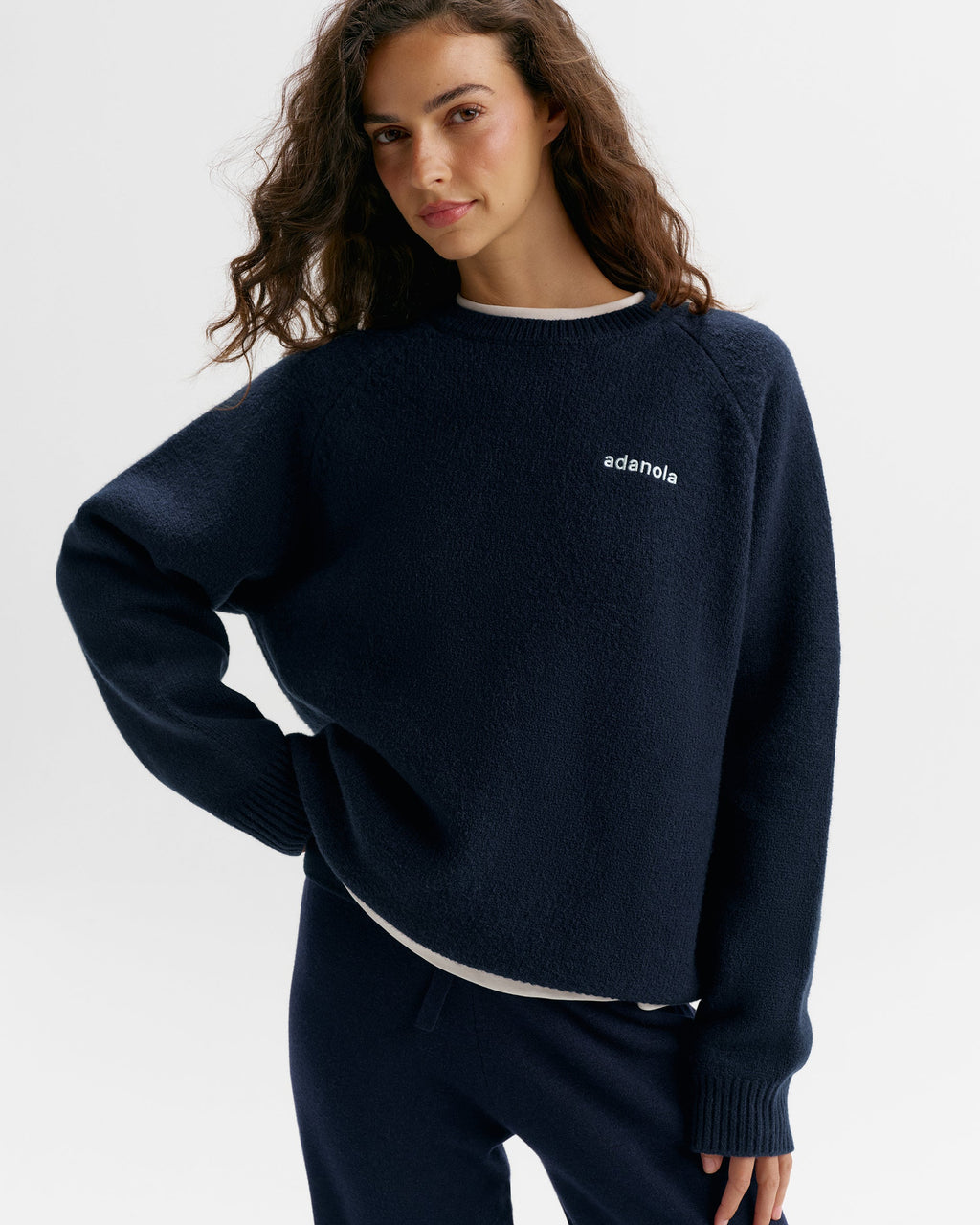 Oversized Knit Sweatshirt - Navy Blue